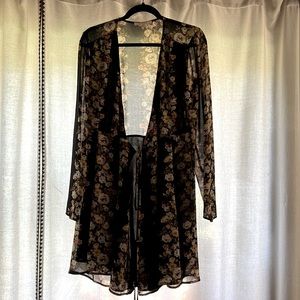 Floral, long sleeve, wrap-around dress